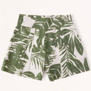 Abercrombie & Fitch ultra high rise Linen-Blend Shorts in green leaf floral